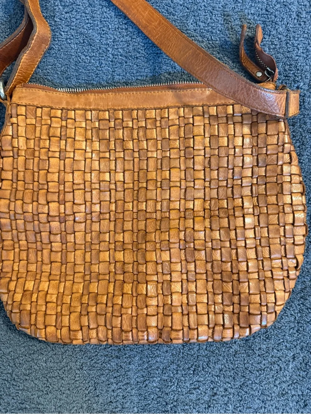 Valencia Holland Woven Leather Crossbody Bag in Cognac Brown - Picture 2 of 4
